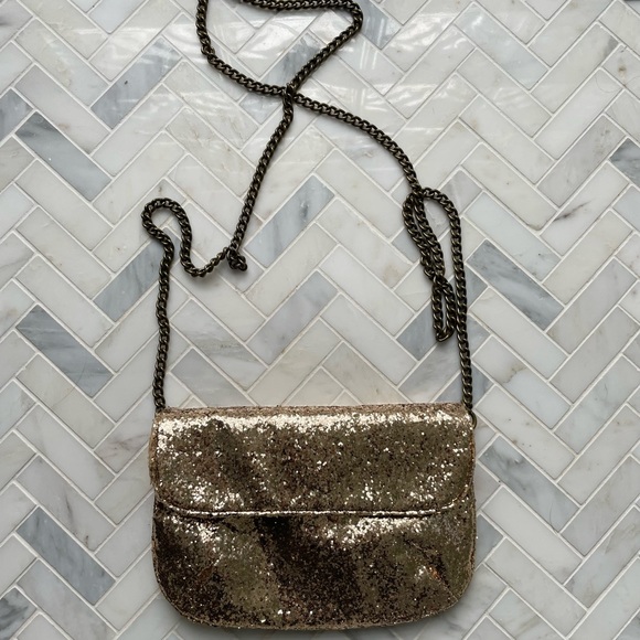 J.Crew gold sparkly cross body bag / gold sparkly clutch - Picture 1 of 5
